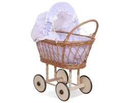 My Sweet Baby Wiklinowy wózek dla lalek wysoki z fioletową pościelką i wyściółką- naturalny