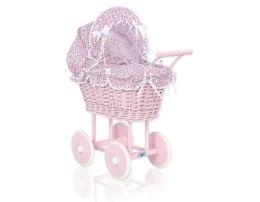 My Sweet Baby Wiklinowy wózek dla lalek wysoki z różową pościelką i wyściółką- różowy